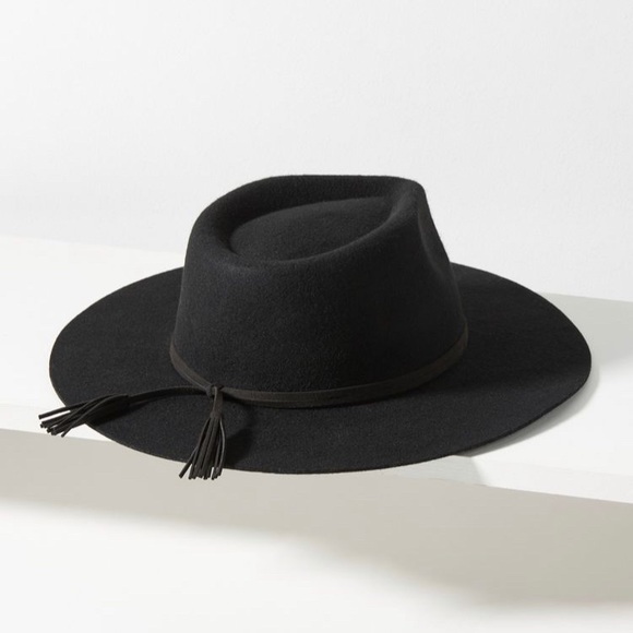 NWT Anthropologie Tasseled Black Wool Rancher Western Hat - Picture 2 of 11